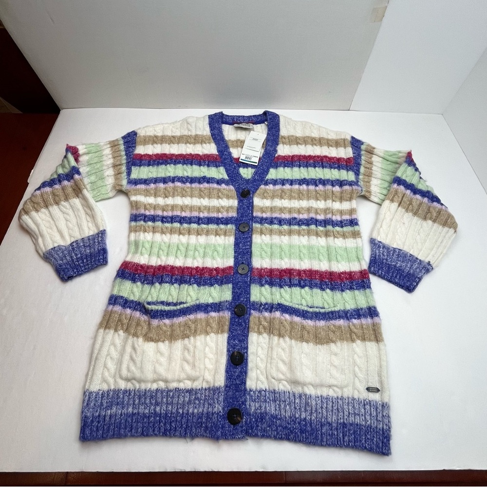 Scotch & Soda Brushed Mid-length Striped Cardigan Womens Size XL Wool Blend NEW